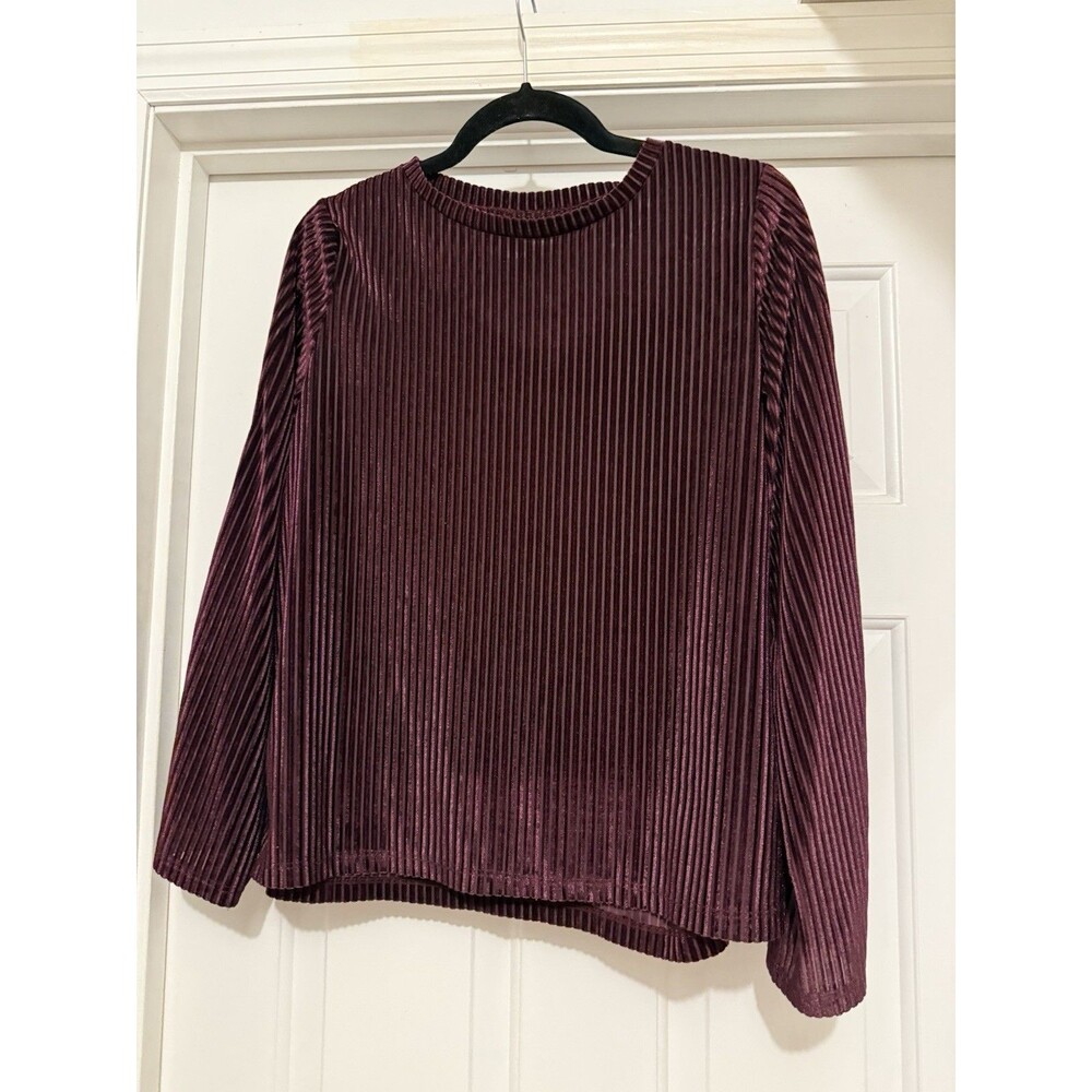 Dantelle Medium Plum Maroon Split Bell Sleeve Wide Wale Rib Velvet Top Bohemian